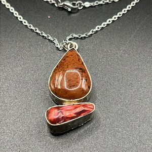 Mahogany obsidian and shell necklace